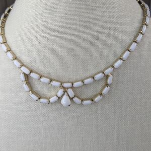 Elegant Gold Tone and White Milk Glass Necklace